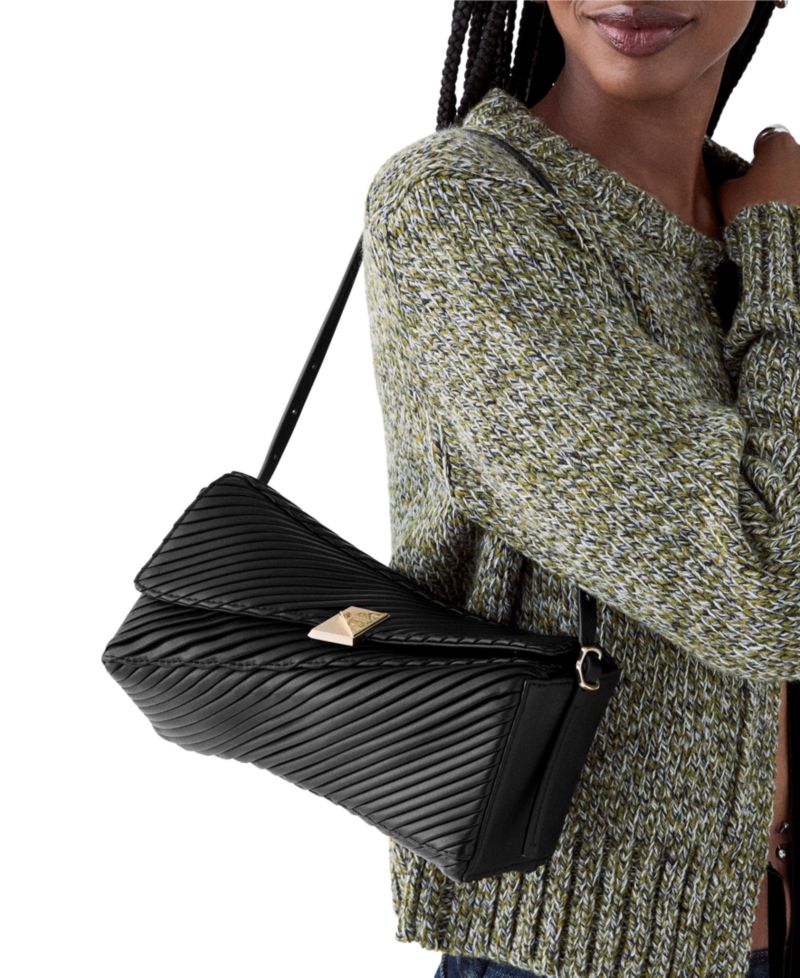 Deco Pleated Twisted Flap Small Shoulder Bag