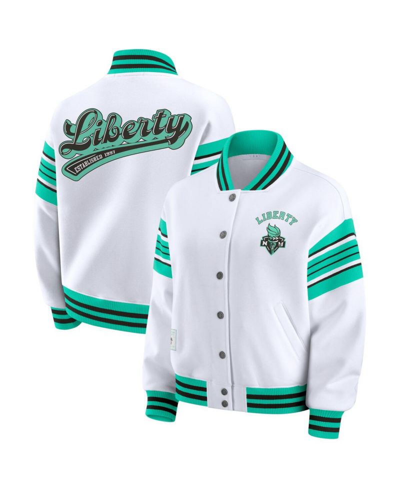 Women's White/Mint WNBA Full-Snap Fleece Sweatshirt Jacket