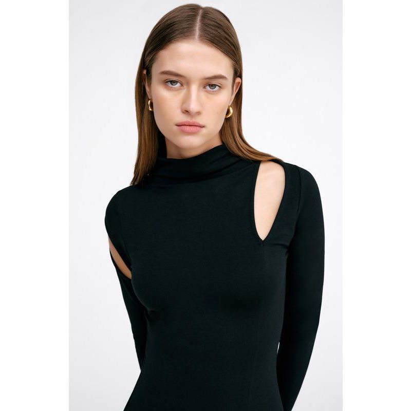 Women's Park Mock-Neck Cutout Thumbhole Side-Slit Casual Midi Dress