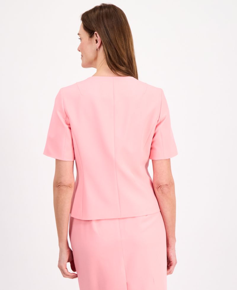 Women's Short-Sleeve Four-Button 2 Piece Skirt Suit