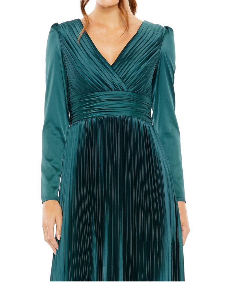 Women's Long-Sleeve Pleated A-Line Gown