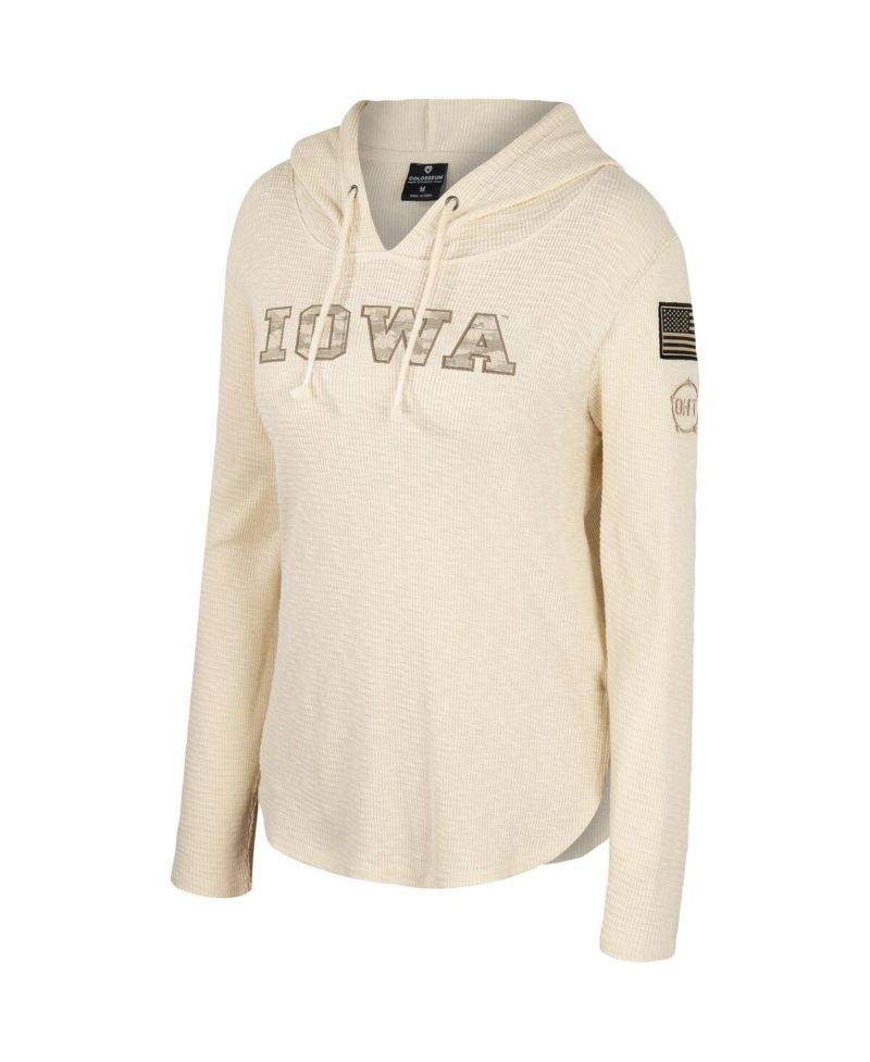 Women's Cream Iowa Hawkeyes OHT Military-Inspired Appreciation Casey Raglan Long Sleeve Hoodie T-shirt