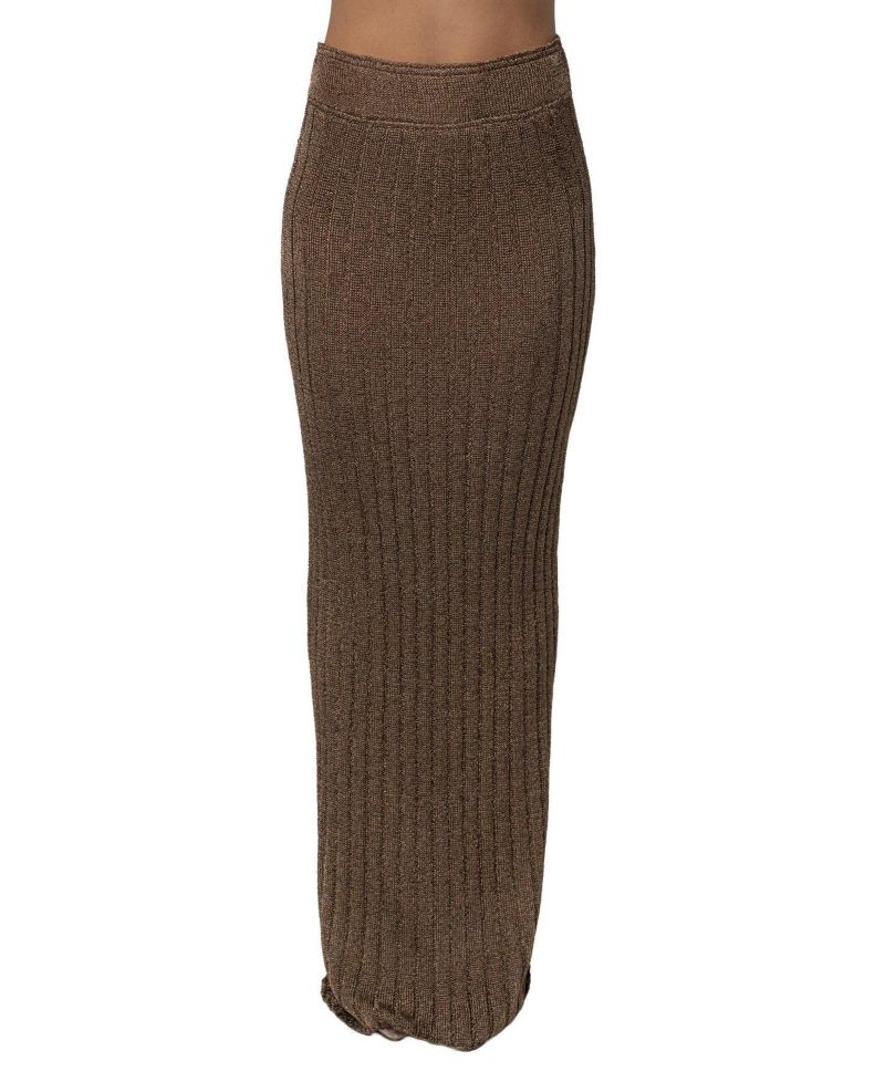 Women's High-Waisted Metallic Ribbed Maxi Skirt