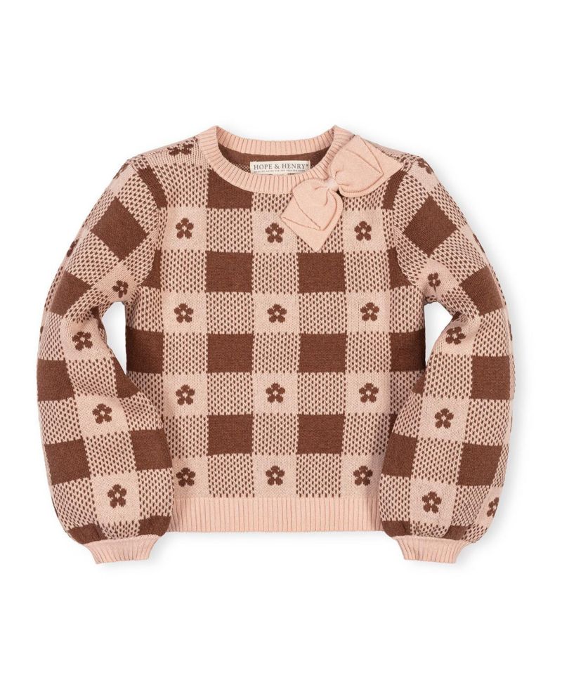 Little and Big Girls' (XXS-L) Organic Bow Detail Intarsia Sweater