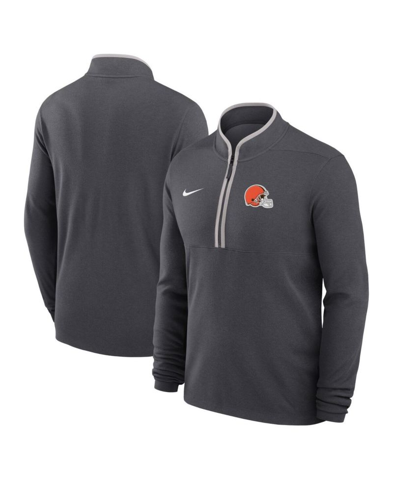 Men's Anthracite Cleveland Browns Lightweight Victory Dri-FIT Half-Zip Pullover Hoodie