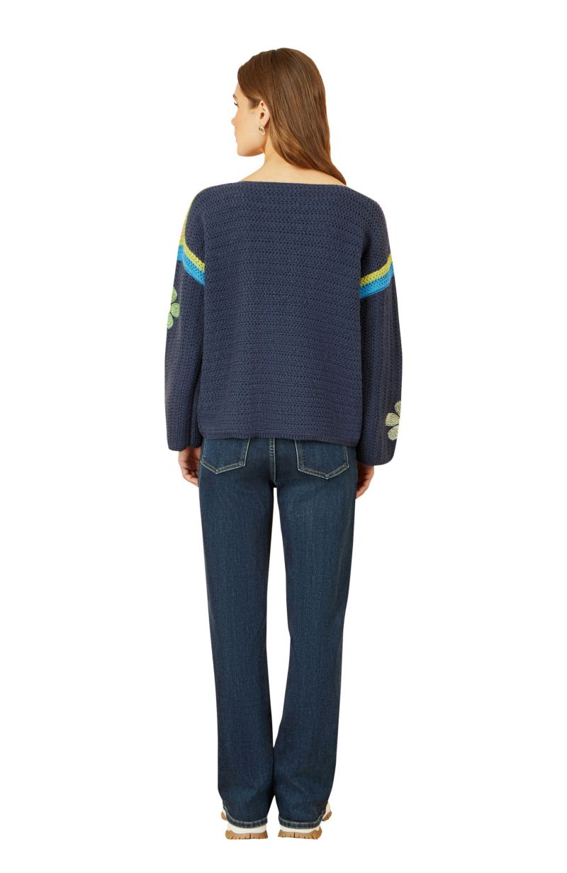 Women's Crochet Flower Long Sleeve Jumper