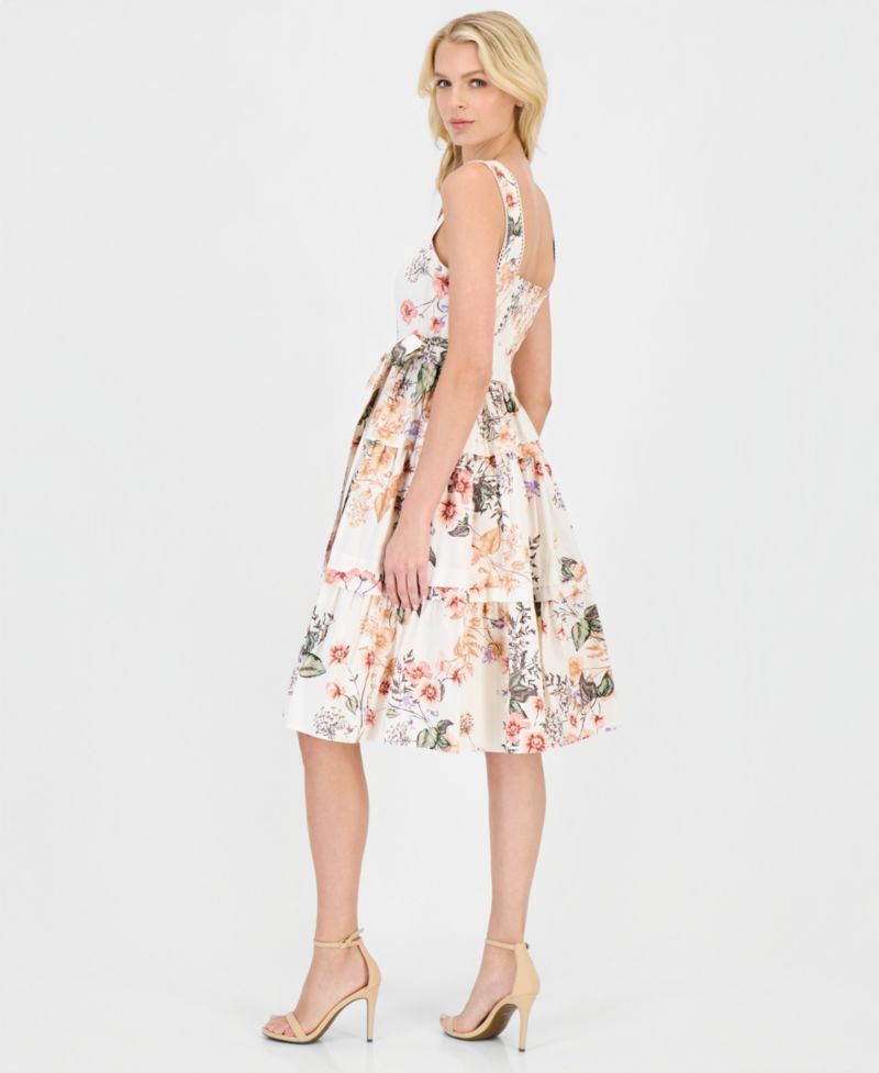 Petite Square Neck Printed Midi Dress