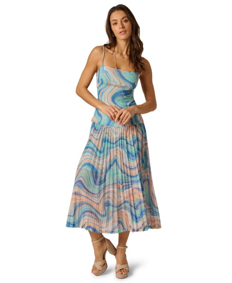 Women's Pleated Skirt Printed Midi Dress