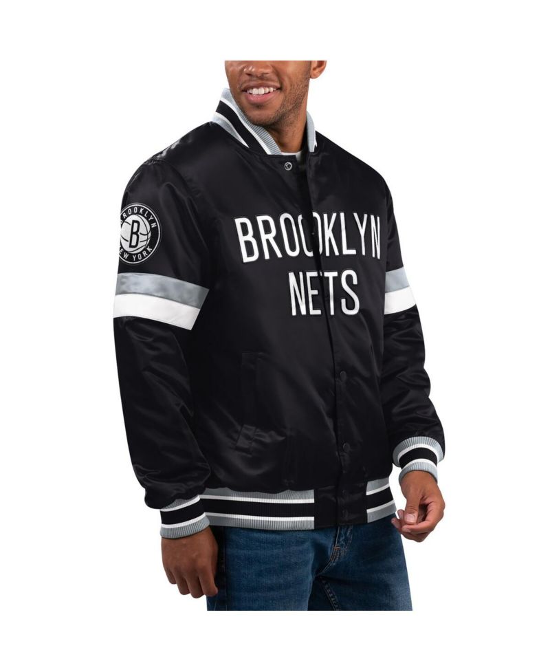 Men's Black Brooklyn Nets Home Game Satin Full-Snap Varsity Jacket