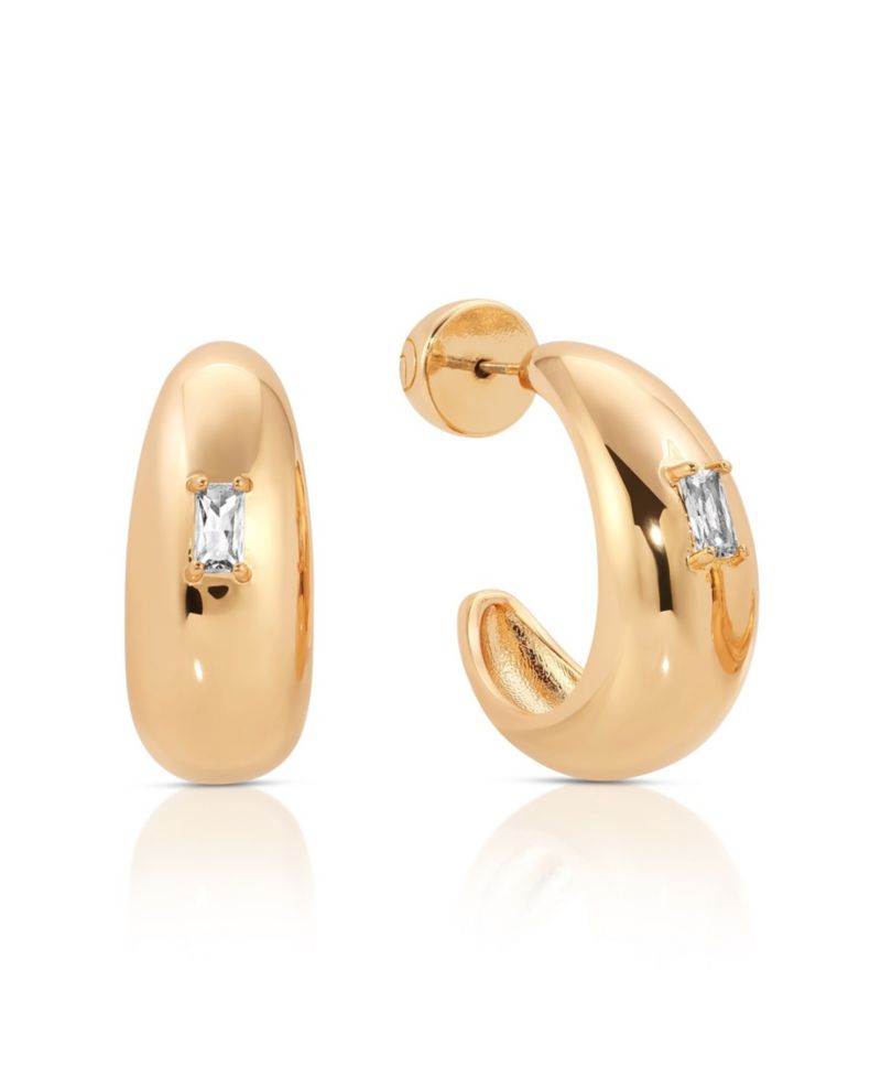 Oval Dome Baguette Hoop Earrings