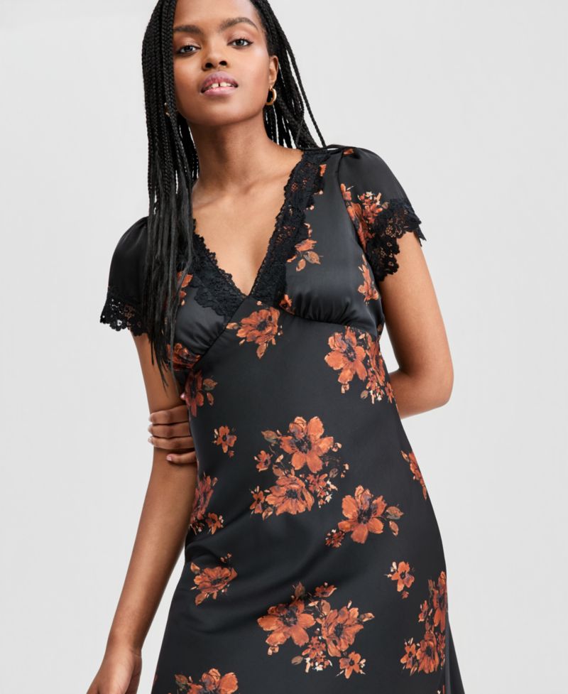 Women's Satin Lace Trim Dress