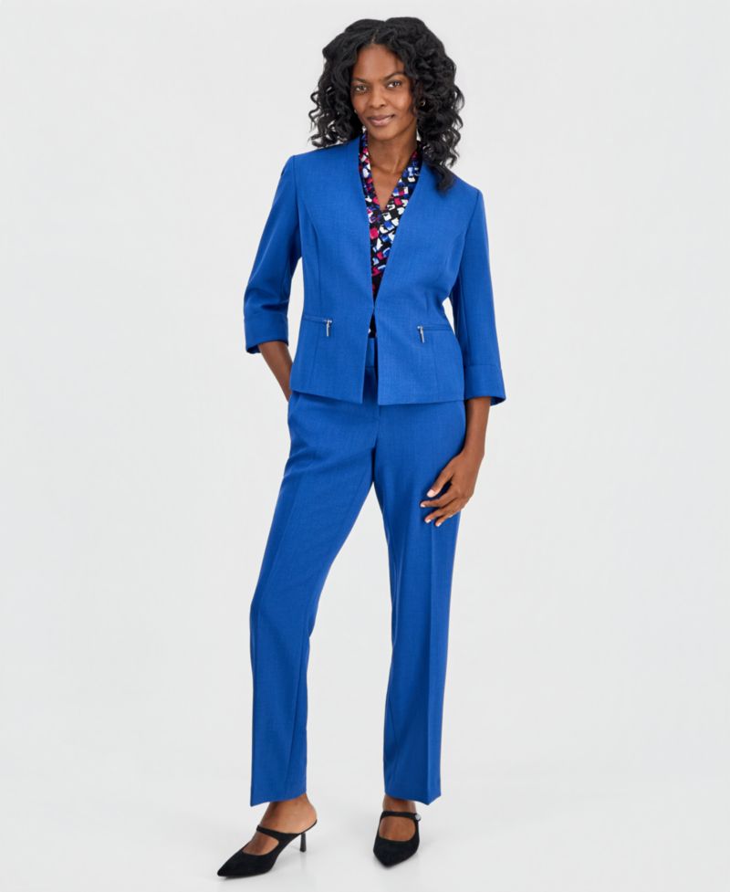 Women's Collarless Zip-Pocket Cuffed-Sleeve Blazer