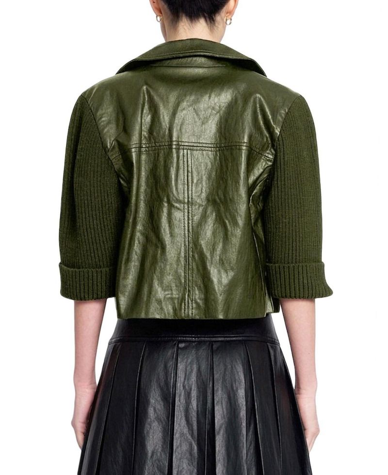 Women's Quinn Faux-Leather with Knit Sleeves Cropped Jacket