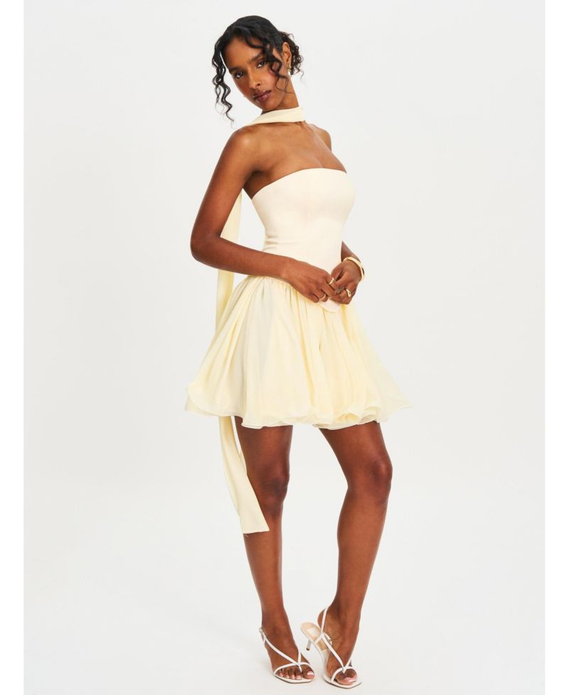 Women's Valentina Butter Yellow Boned Curve Edge Peplum Mini Dress