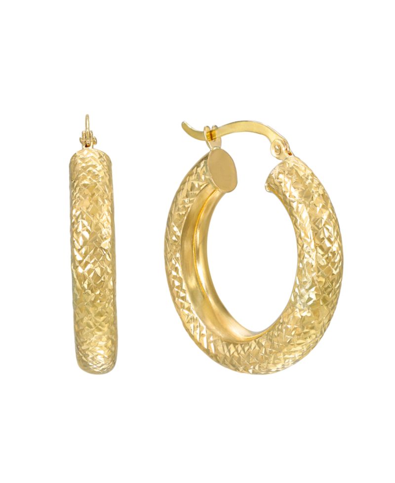 Diamond Cut Hoop Earrings in 10k Yellow Gold