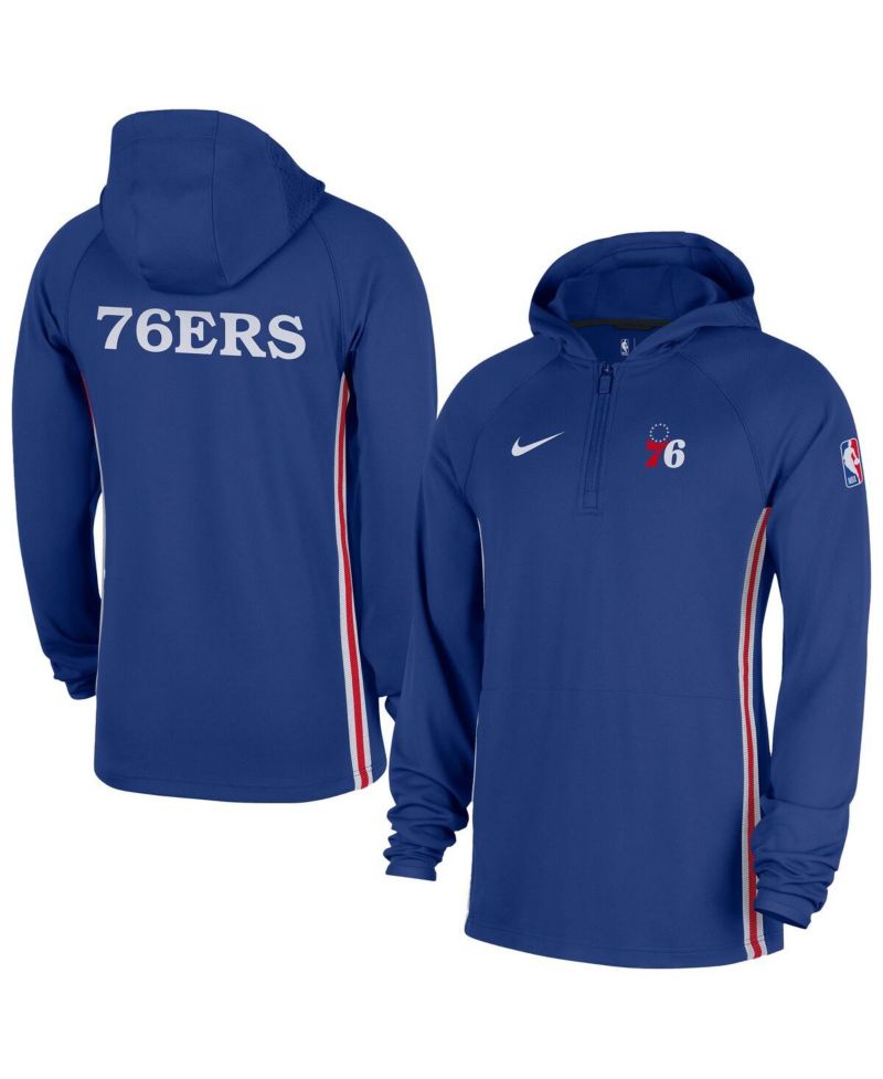 Men's Blue Philadelphia 76ers Authentic on Court Zone Quarter-Zip Dri-FIT Hoodie Jacket