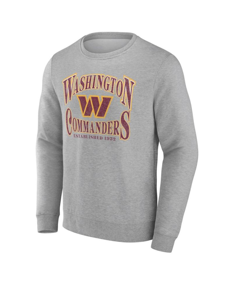 Men's Heather Gray Distressed Washington Commanders Playability Pullover Sweatshirt