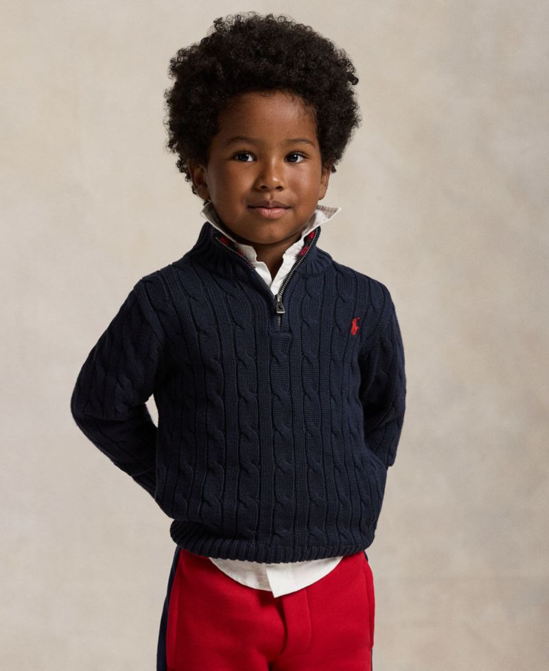 Boys 2-7 Cable-Knit Cotton Quarter-Zip Sweater