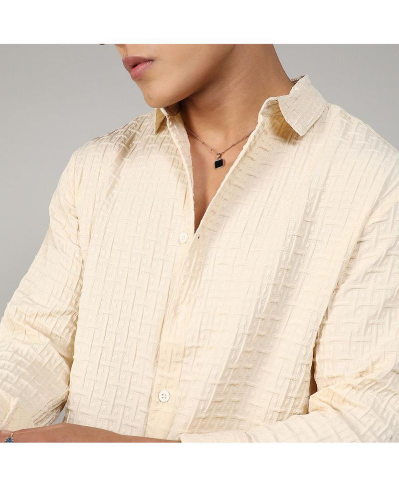 Men's Pale Yellow Textured Weave Shirt