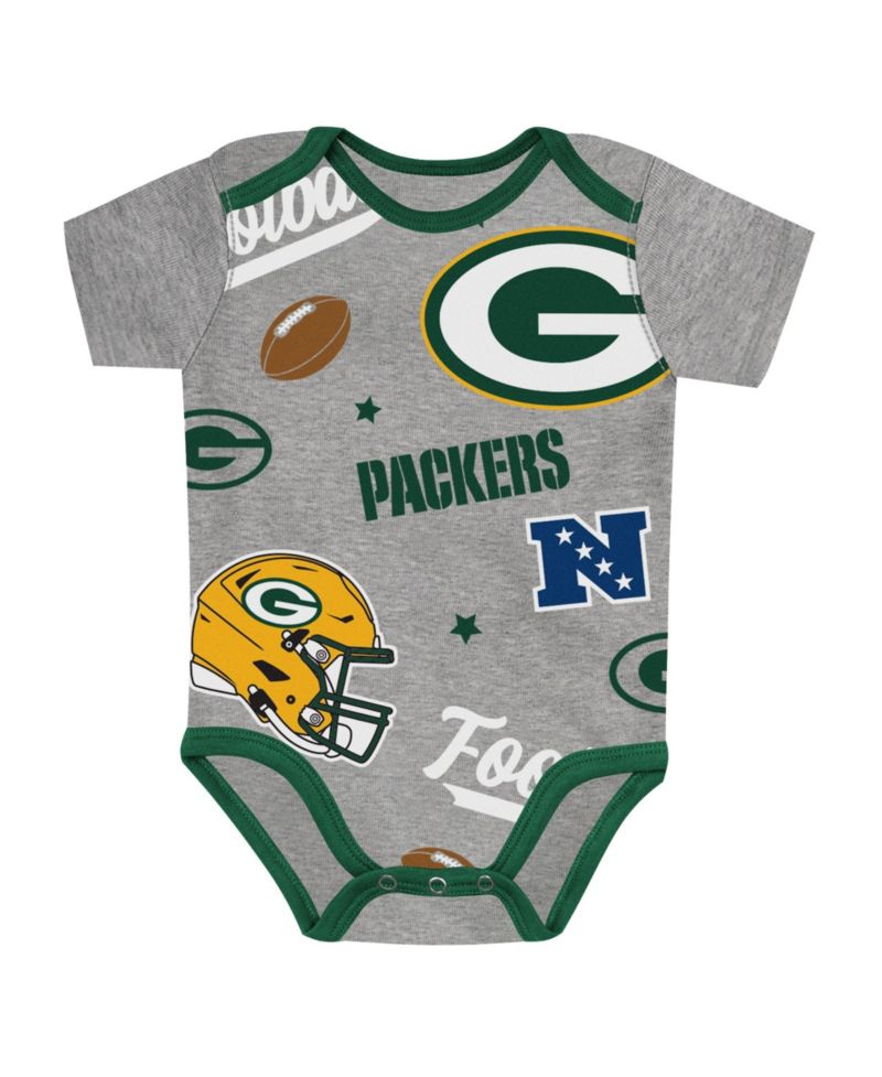 Baby Boys' and Girls' Green Bay Packers First Round Pick Screen-print Graphics 3-Piece Bodysuits, 3-Pack