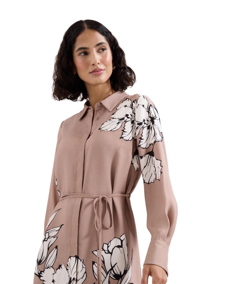Women's Kendra Floral-Print Belted Long-Sleeve Shirt Dress