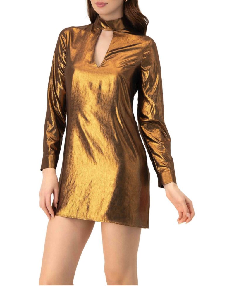 Women's Short Satin Dress with Keyhole Neckline