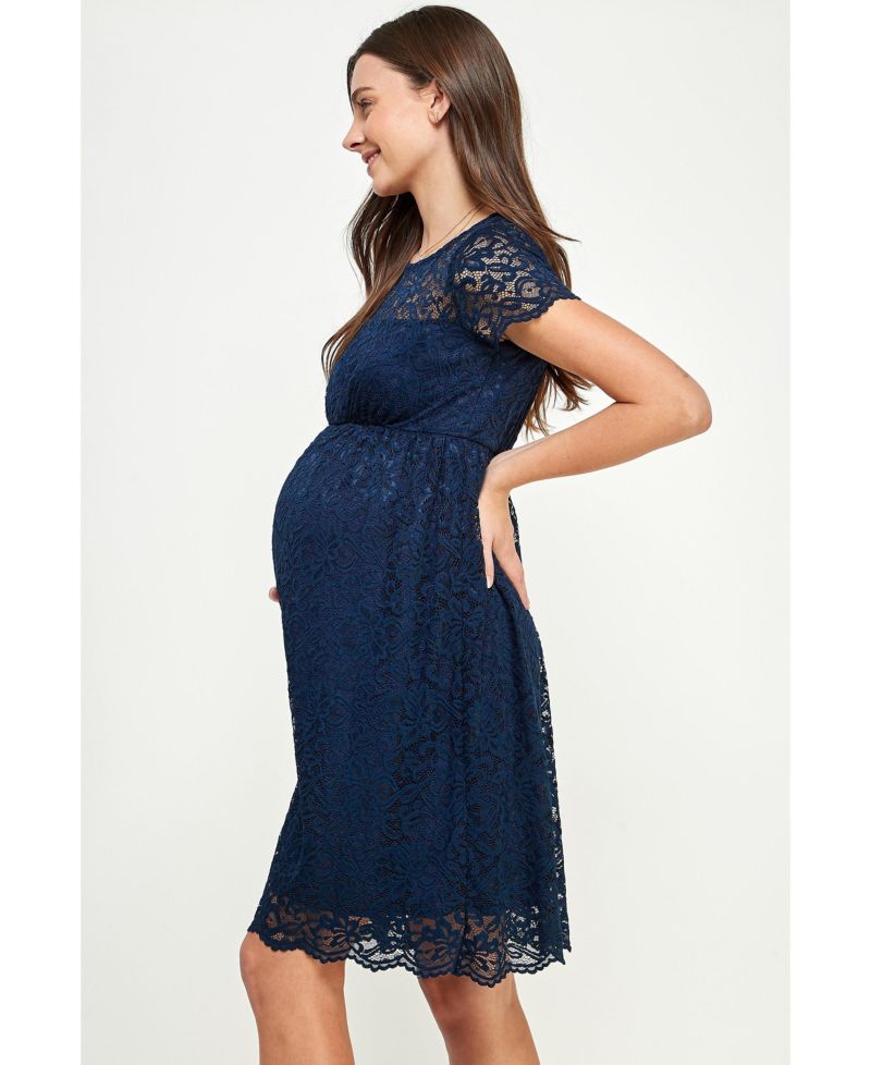 Women's Crew Neck Floral Lace Dress with Empire Waist