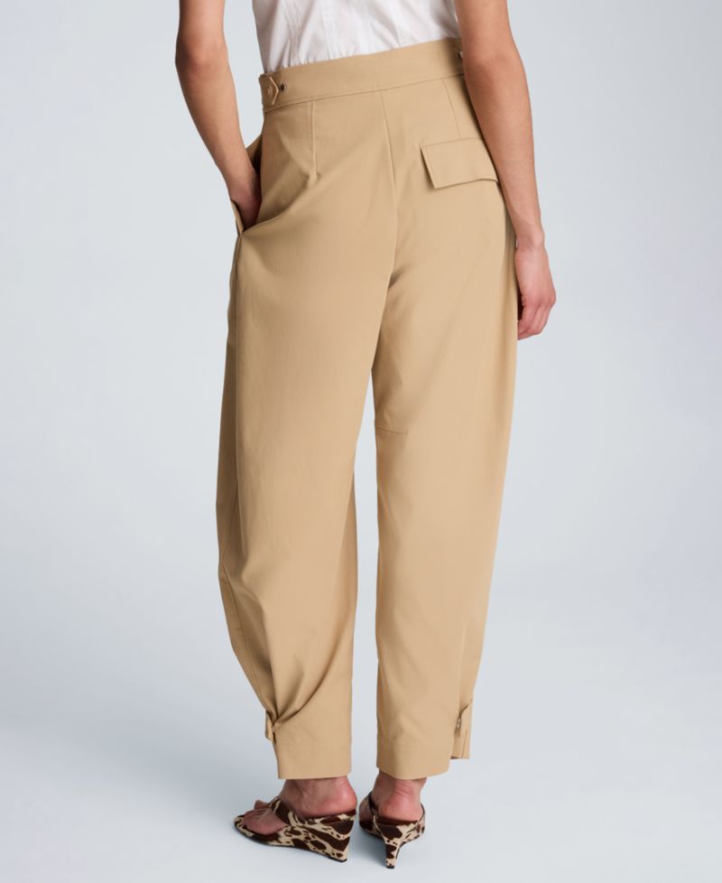 Women's High Rise Fly Front Tab Barrel Leg Pants
