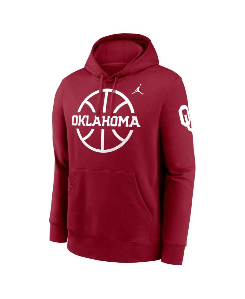 Men's Crimson Oklahoma Sooners Basketball Icon Club Fleece Pullover Hoodie