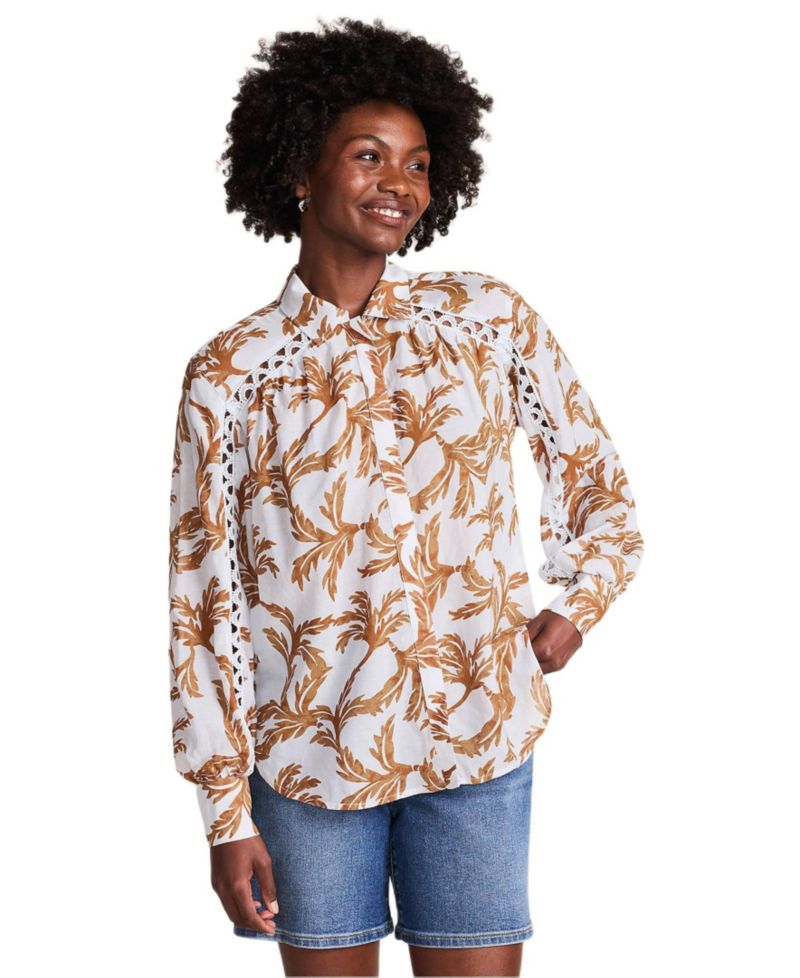 Women's Voile Shirred Trim Insert Shirt