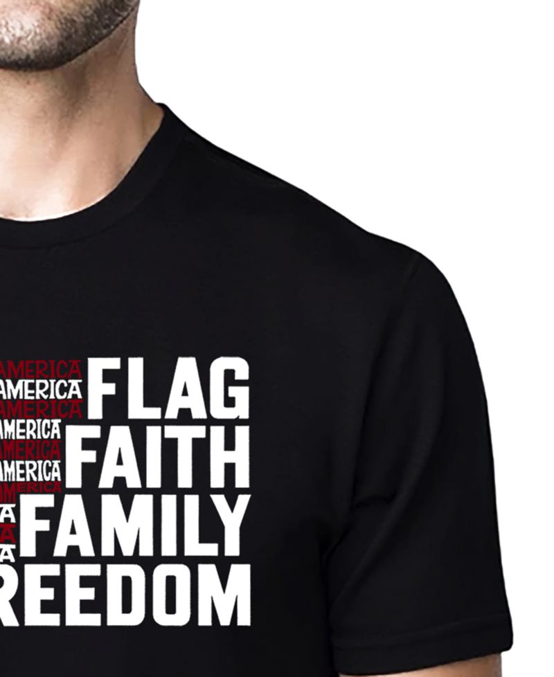 Men's Flag Faith Family Freedom American Flag Word Art Cotton and Polyester Blend T-Shirt