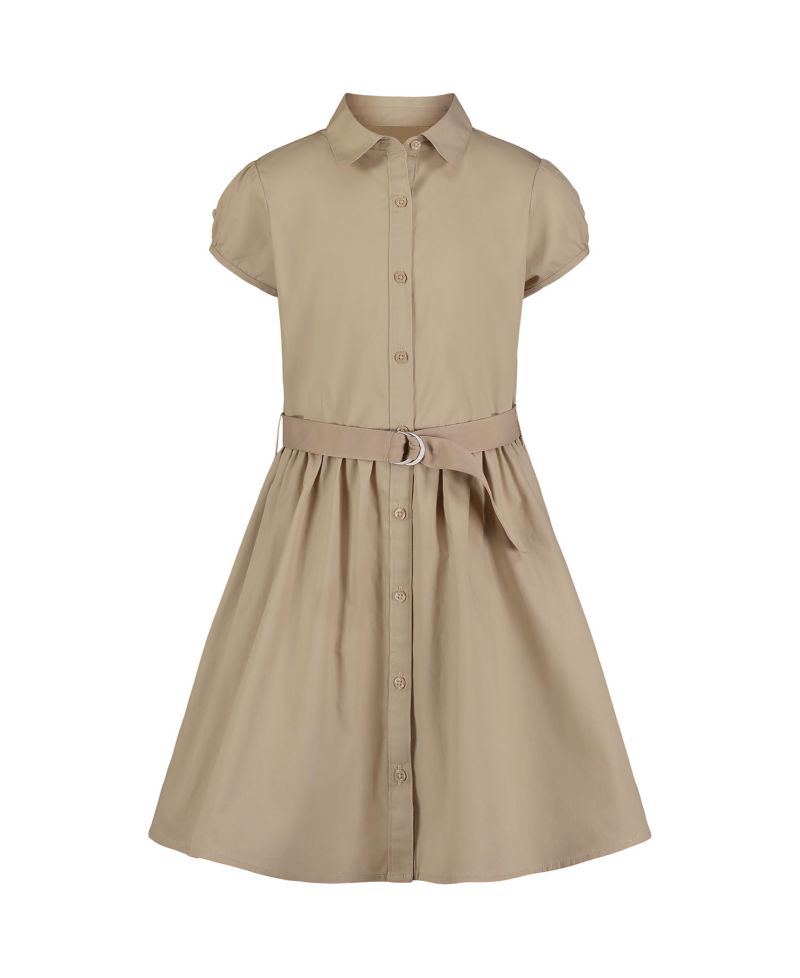 Plus Girls Uniform Belted Poplin Shirt Dress