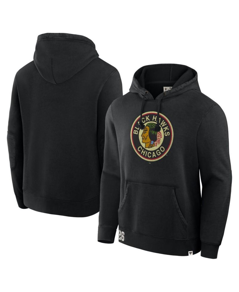 Men's Black Chicago Blackhawks Decades Collection Tradition Fleece Pullover Hoodie