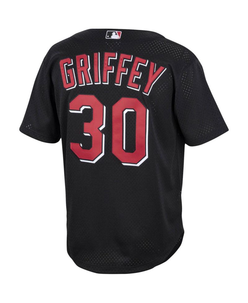Men's Ken Griffey Jr. Black Cincinnati Reds Cooperstown Collection Mesh Batting Practice Button-Up Jersey