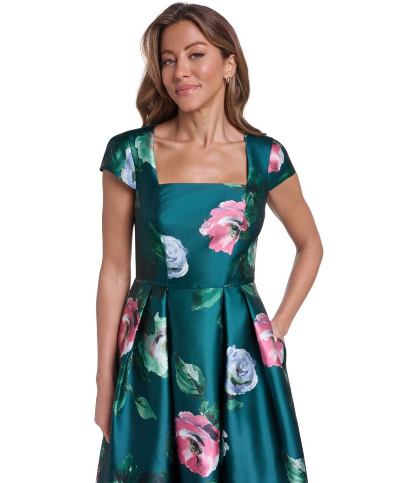 Women's Floral Midi Square Neck Dress