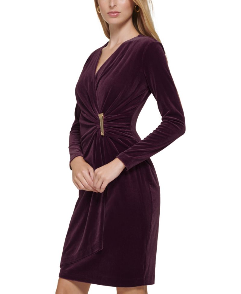 Petite Velvet V-Neck Long-Sleeve Dress