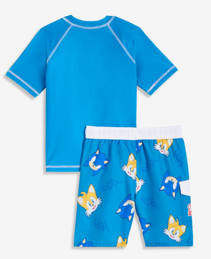 Boys' 4-7 Short-Sleeve Rashguard & Mesh-Lined Swim Trunks, 2-Piece Set
