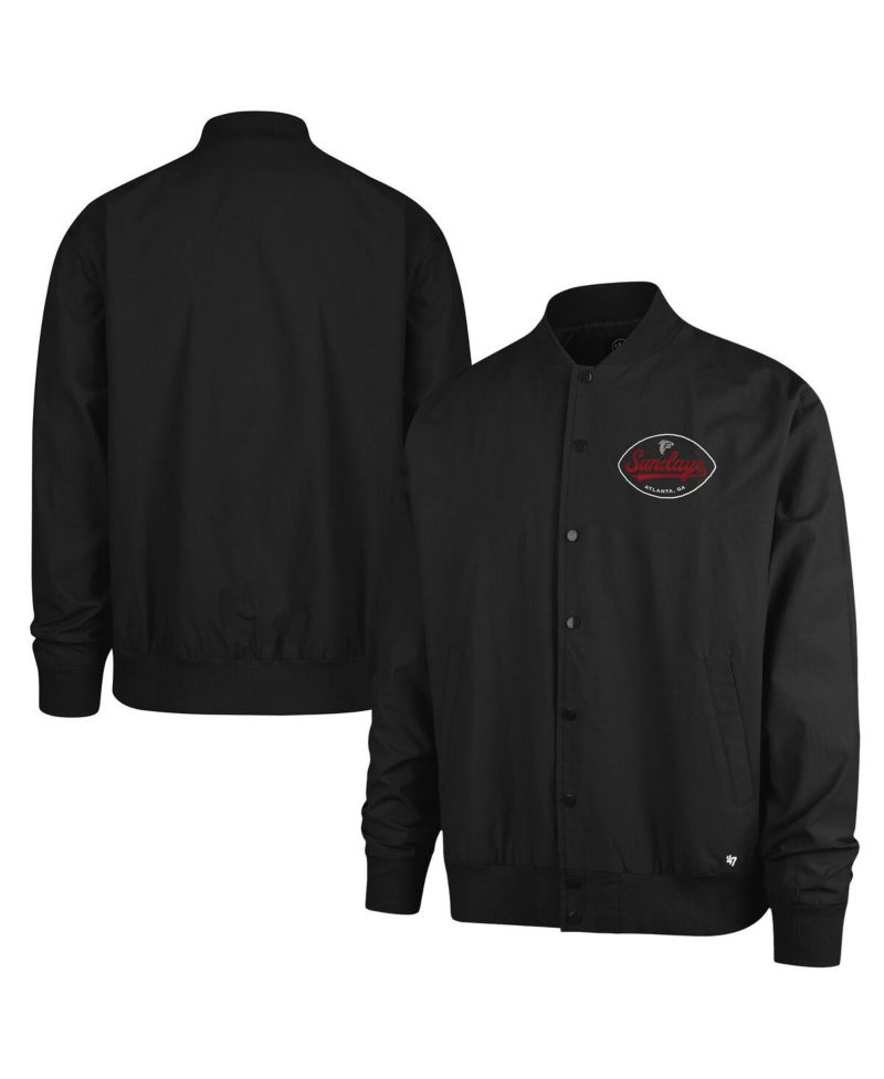 47 Brand Men's Black Atlanta Falcons Sundays Euro Step Twill Full-Button Bomber Jacket