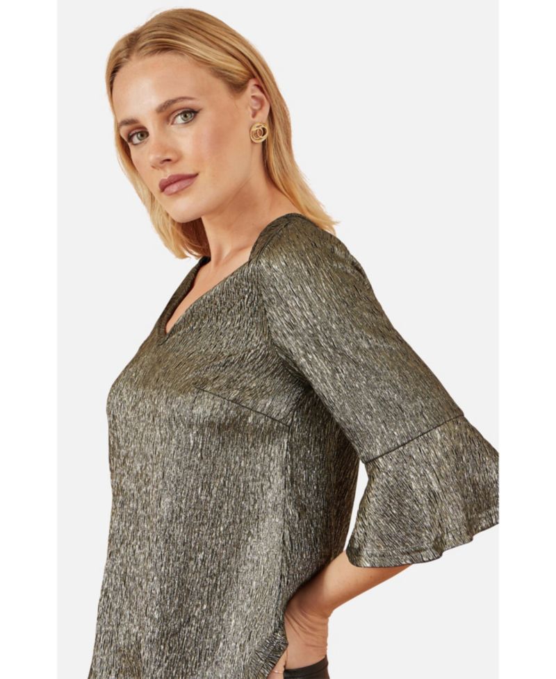 Women's Fluted Sleeve Metallic Stretch Top