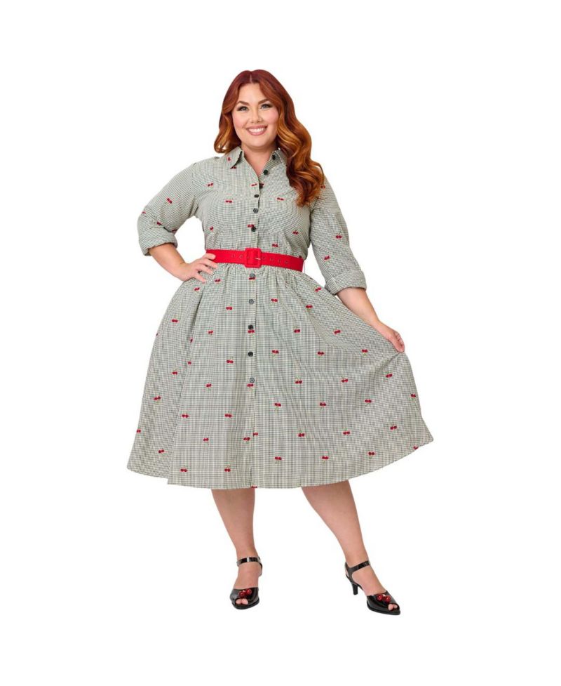 Plus Size Long Sleeve Belted Shirt Dress