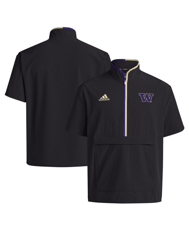 Men's Black Washington Huskies 2024 Coaches Sideline Half-Zip Short Sleeve Jacket