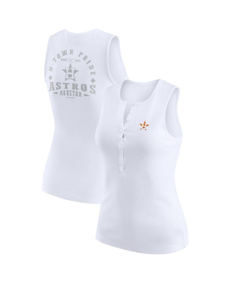 Women's White Houston Astros Rib-Knit Henley Tank Top