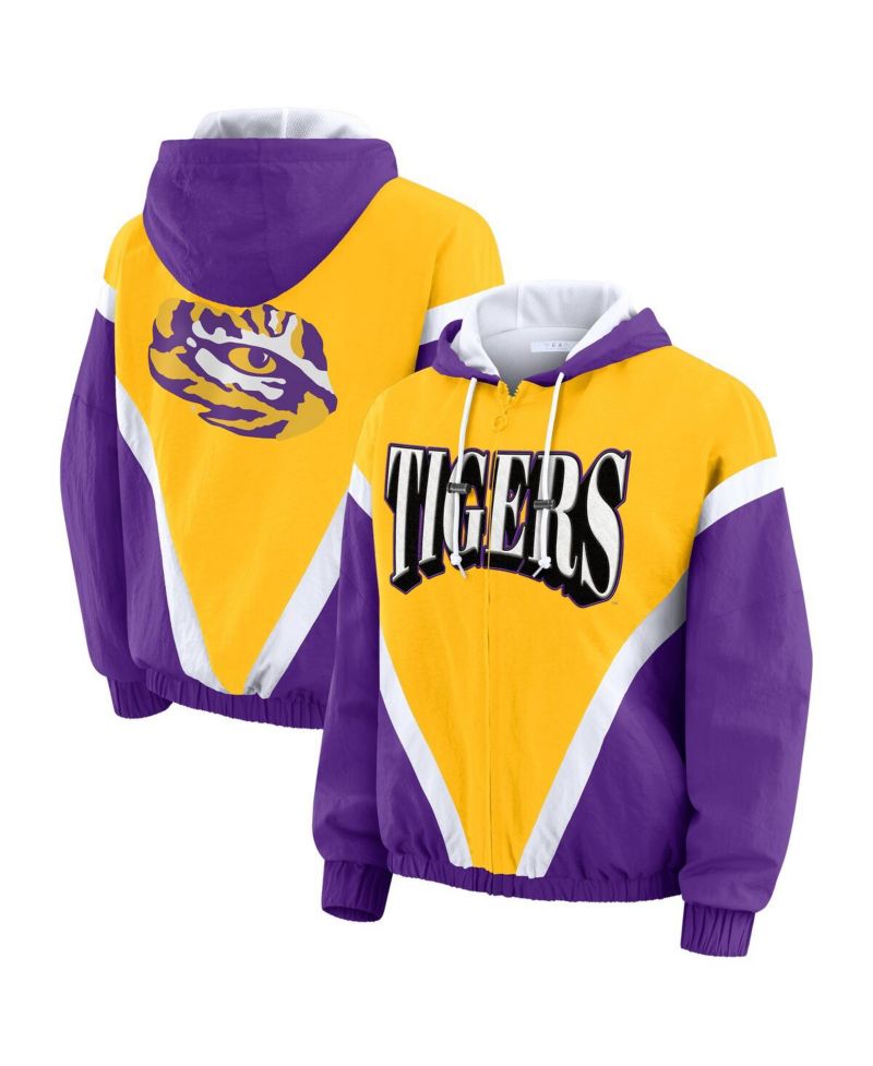 Women's Gold/Purple LSU Tigers Color Block Full-Zip Hoodie Windbreaker Jacket