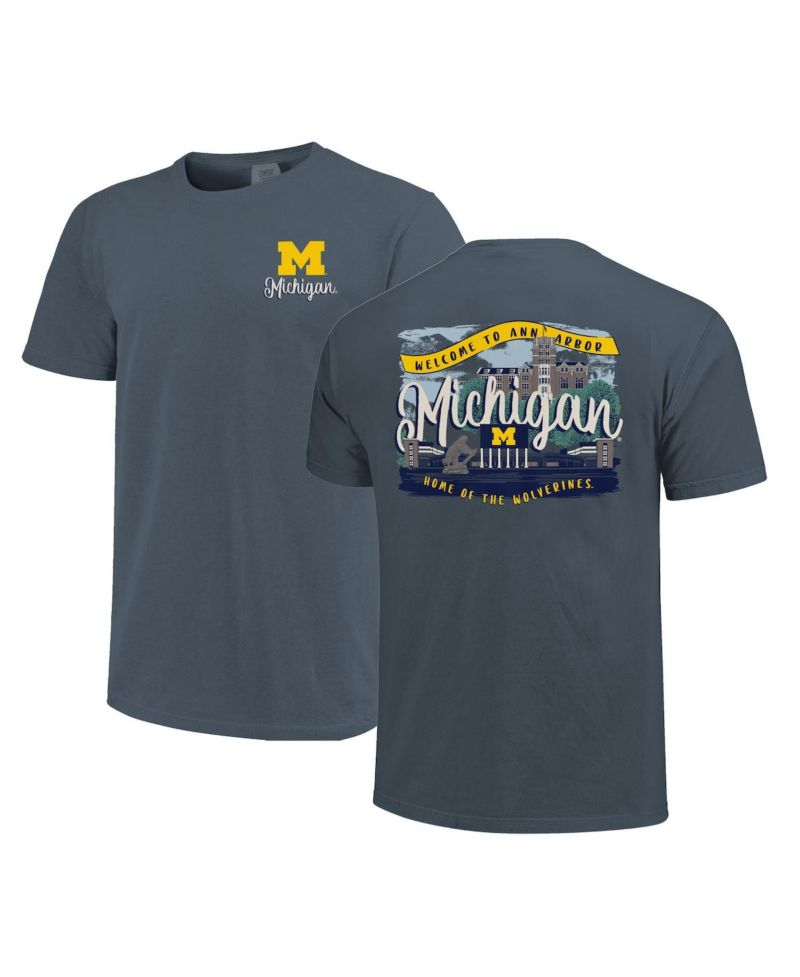 Women's Navy Michigan Wolverines Comfort Colors Campus Scene Drawing Script T-Shirt