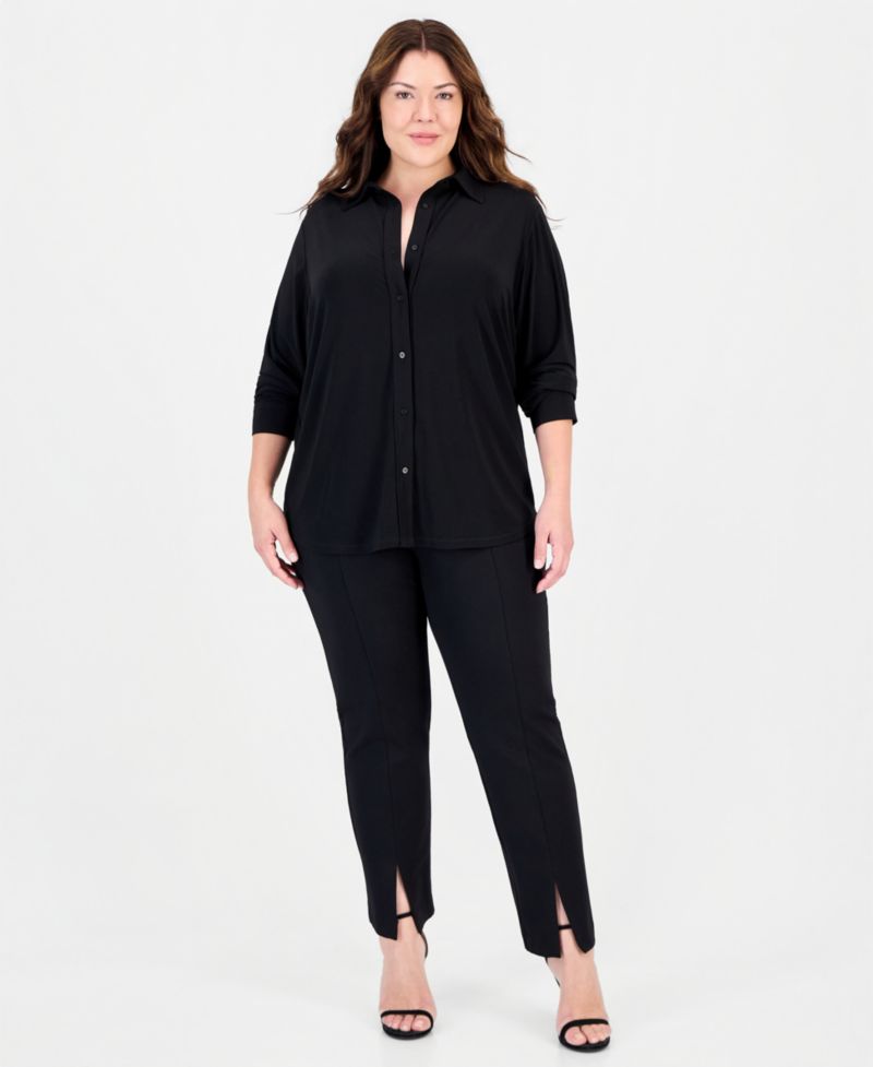 Plus Size Long-Sleeve Button-Up Blouse