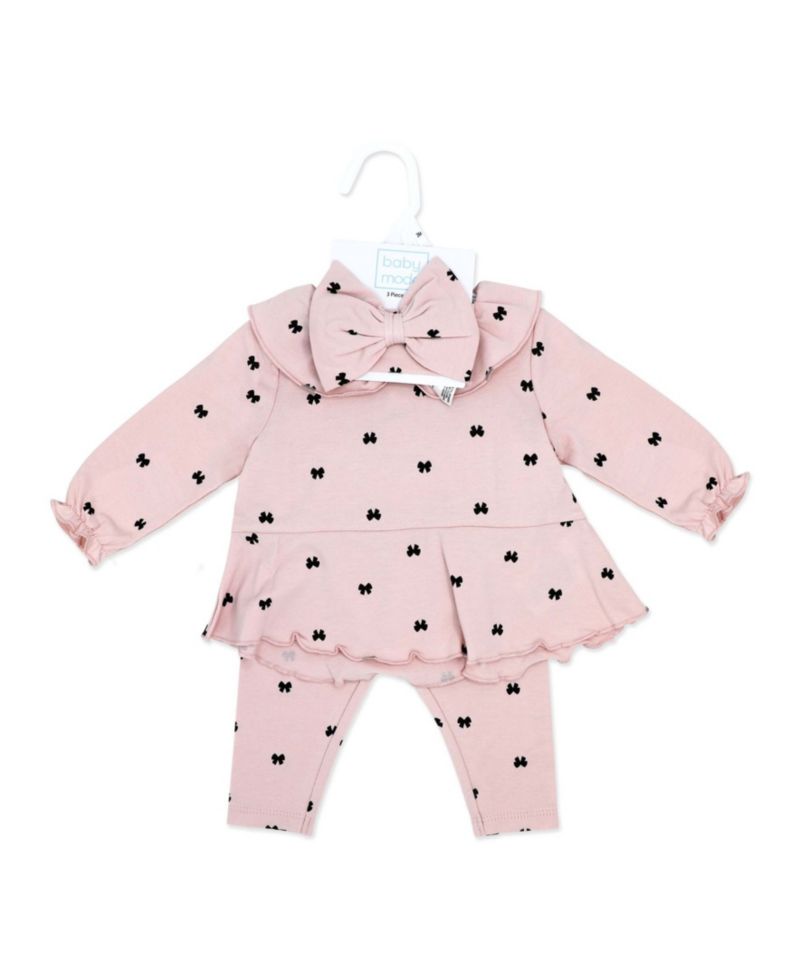 Baby Girls' Tiny Bows Print Top, Leggings and Headband, 3-Piece Set