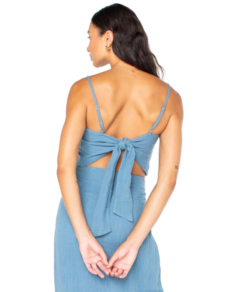 Women's Island Nomad Button-Front Back-Tie Cotton Cropped Top