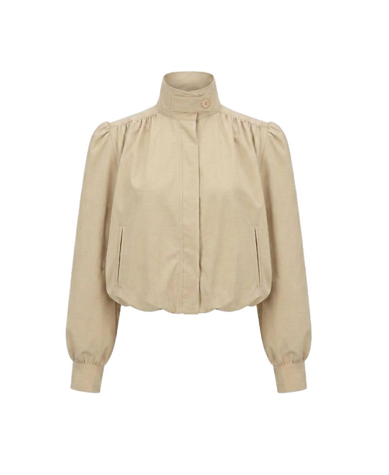 Women's Cropped Point Collar Puff Sleeve Jacket