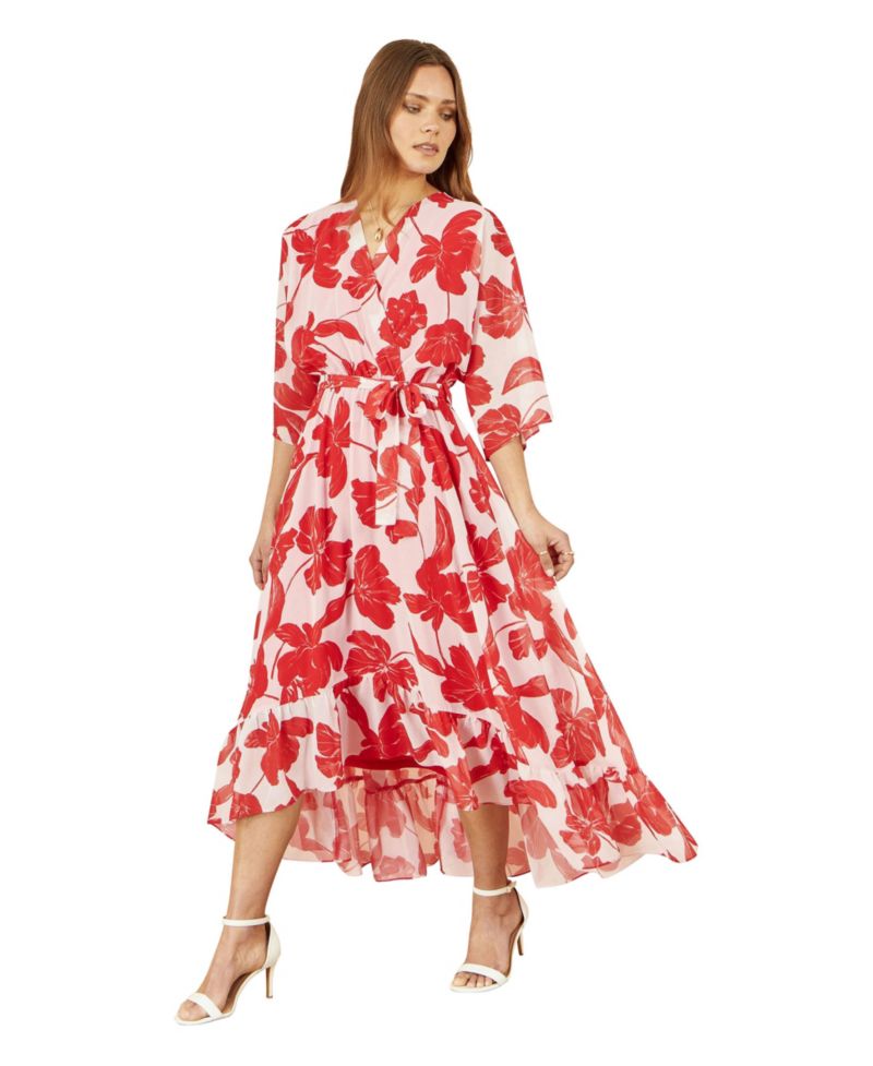 Women's Midi Dip Hem Wrap Dress