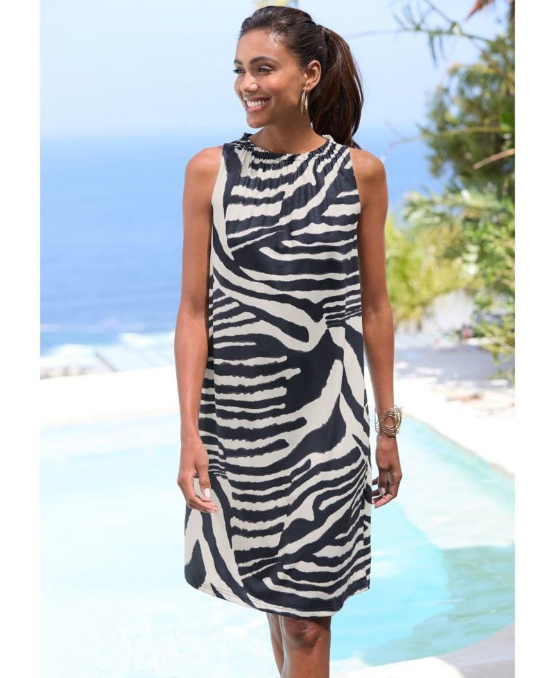 Women's Printed High Neck Swing Everyday Comfort Shift Short Dress